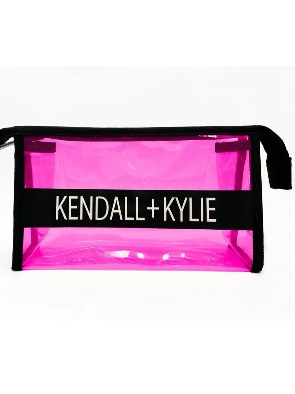 Kendall & Kylie Hot Pink Clear Logo Cosmetic Pouch with Black Trim